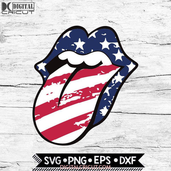 Rolling Stones Lips with Tongue Out Stars & Stripes Svg, American Flag Tongue Svg, Kiss Lips Svg, 4th of july, Cricut File, Svg