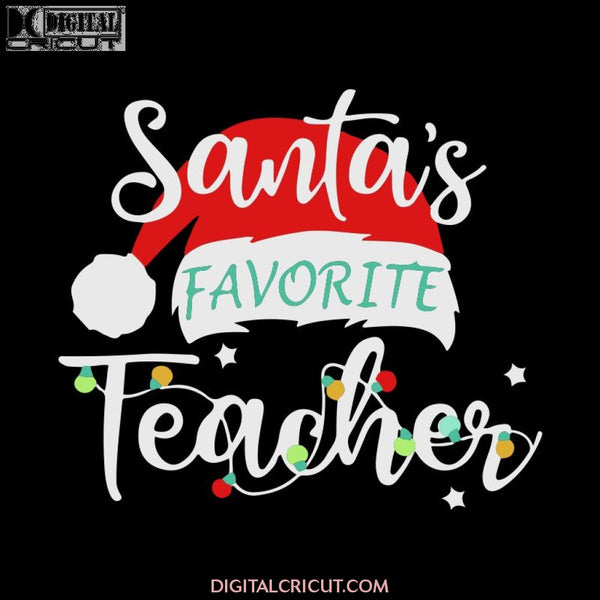 Santa's Favorite Teacher Santa Hat Christmas Light Svg, Christmas Svg, Merry Christmas Svg, Mickey Svg, Disney Christmas Svg, Cricut File, Clipart, Svg, Png, Eps, Dxf