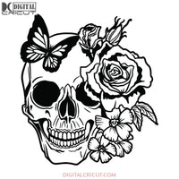 Skull Roses Flowers Svg, Butterfly Grin Death Love Svg, Dead Head Evil Kill Svg, Killer Tattoo Svg, Halloween Svg