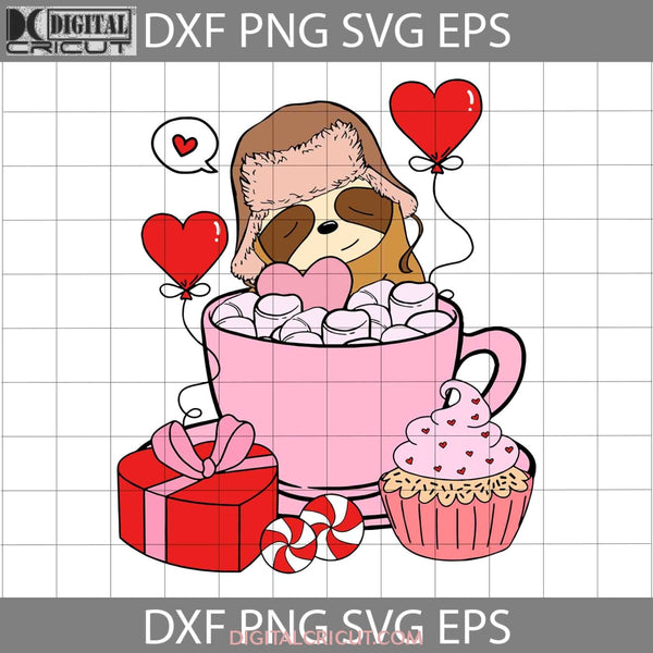 Sloth In A Cup Valentines Day Svg Lover Cricut File Clipart Png Eps Dxf