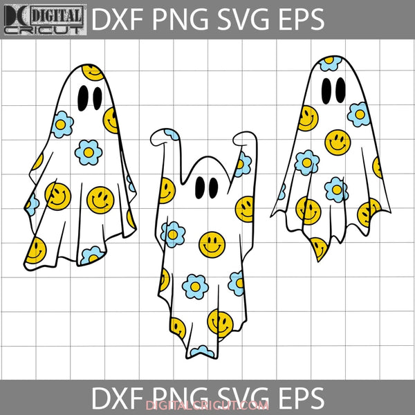 Smiley Retro Ghosts Svg Halloween Cricut File Clipart Png Eps Dxf