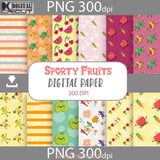 Sporty Fruits Seamless Pattern Digital Papers Scrapbook Paper Background Wallpaper Banana Watermelon