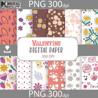 Spring Valentine Hearts Digital Papers Scrapbook Pattern Paper Background Wallpaper 12*12Inches