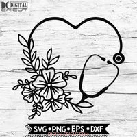 Stethoscope floral Svg, Flower heart stethoscope cut file, Nurse Monogram Svg, Doctor svg, Cricut File, Svg