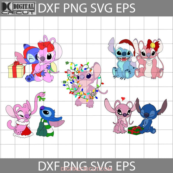 Stitch And Angel Christmas Svg Lilo Cartoon Bundle Gift Cricut File Clipart Png Eps Dxf