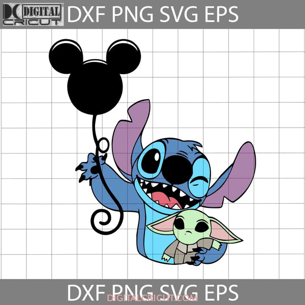 Stitch And Baby Yoda With Balloon Mouse Svg Holding Cartoon Cricut File Clipart Png Eps Dxf