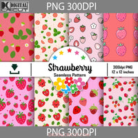 Strawberry Seamless Pattern Scrapbook Digital Paper Wallpaper Background Fruits 12*12Inches -300Dpi