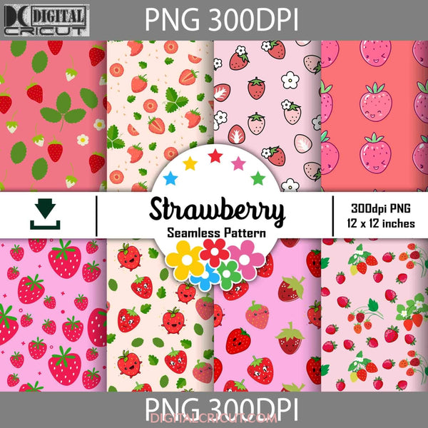 Strawberry Seamless Pattern Scrapbook Digital Paper Wallpaper Background Fruits 12*12Inches -300Dpi