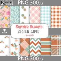 Summer Blooms Flowers Seamless Pattern Digital Papers Scrapbook Paper Background Wallpaper