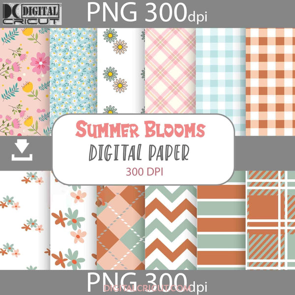 Summer Blooms Flowers Seamless Pattern Digital Papers Scrapbook Paper Background Wallpaper