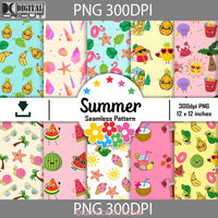 Summer Seamless Pattern Scrapbook Digital Paper Wallpaper Background 12*12Inches -300Dpi