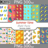 Summer Time Seamless Pattern Scrapbook Digital Paper Wallpaper Background 12*12Inches -300Dpi