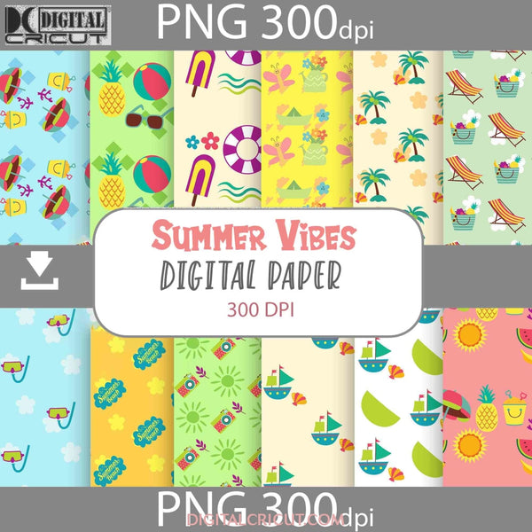 Summer Vibes Seamless Pattern Scrapbook Papers Paper Background Wallpaper 12*12Inches -300Dpi