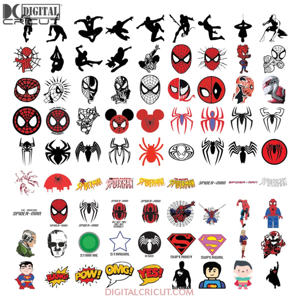 Superhero Svg, Bundle, Clipart Files, Cricut, DC Marvel Svg, Black Panther, Deadpool, Batman, Spiderman, Punisher, Clipart 6