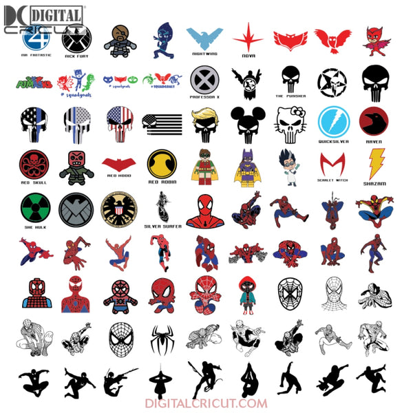 Superhero Svg, Bundle, Clipart Files, Cricut, DC Marvel Svg, Black Panther, Deadpool, Batman, Spiderman, Punisher