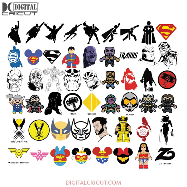 Superhero Svg, Bundle, Clipart Files, Cricut, DC Marvel Svg, Black Panther, Deadpool, Batman, Spiderman, Punisher, Clipart 7