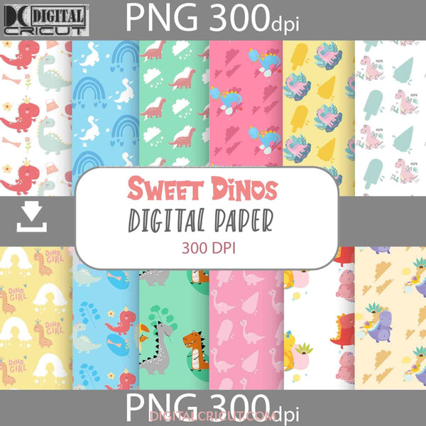 Sweet Dinos Seamless Pattern Digital Papers Scrapbook Paper Background Wallpaper Dinosaur