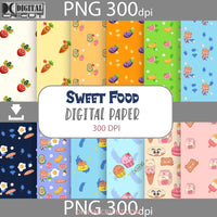 Sweet Food Seamless Pattern Digital Papers Scrapbook Paper Background Wallpaper Ice Cream Drink