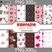 Sweet Hearts Valentine Digital Papers Scrapbook Pattern Paper Background Wallpaper 12*12Inches