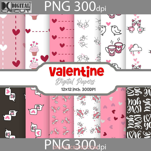 Sweet Hearts Valentine Digital Papers Scrapbook Pattern Paper Background Wallpaper 12*12Inches