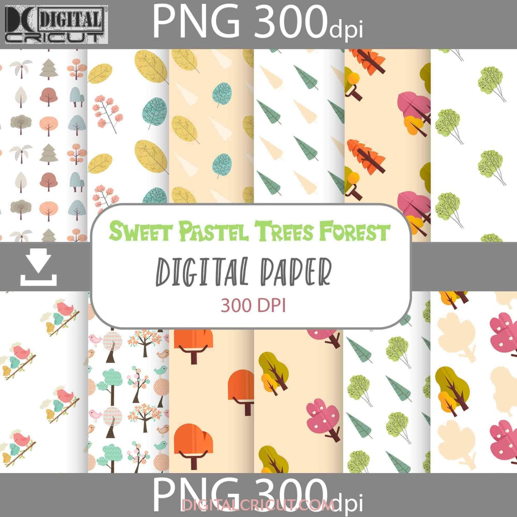 Sweet Pastel Trees Forest Seamless Pattern, Scrapbook Papers, Pattern ...