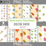 Sweet Pastel Trees Forest Seamless Pattern Scrapbook Papers Paper Background Wallpaper 12*12Inches