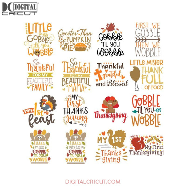 Thanksgiving Svg, Bundle, Gobble gobble Svg, Thankful Svg, Turkey Svg, Cricut File, Clipart, Leaf Svg, Quotes