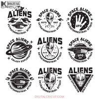 Ufo and aliens collection of nine emblems, labels, badges, UFO Alien, UFO Alien svg, UFO Alien png