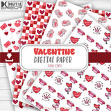 Valentine Retro Seamless Pattern Backgrounds Digital Papers Love Heart Scrapbook Paper Pink