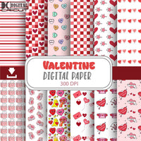 Valentine Retro Seamless Pattern Backgrounds Digital Papers Love Heart Scrapbook Paper Pink