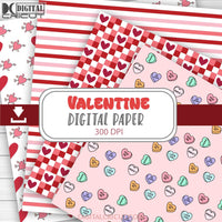 Valentine Retro Seamless Pattern Backgrounds Digital Papers Love Heart Scrapbook Paper Pink