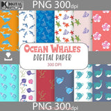 Whale Of A Time Ocean Whales Seamless Pattern Digital Papers Scrapbook Paper Background Wallpaper